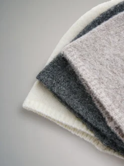 The Set 3 Pack Fine Knit Beanie Cream/Camel/Charcoal Marl