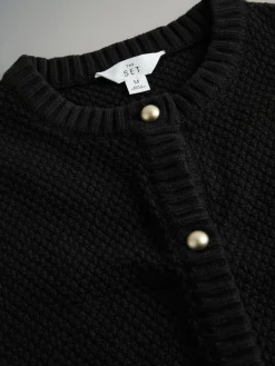 The Set 2 Pack Gold Button Knitted Short Sleeve Cardigans Cream/Black Outlet