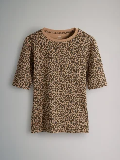 The Set 4 Pack Half Sleeve Fitted Crew Neck T-Shirts Black/White/Animal/Pink