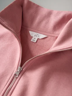 The Set 2 Pack Half Zip Funnel Neck Sweatshirts Pink/Chocolate Brown New