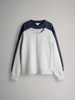 The Set 2 Pack Henley Sweatshirts Navy/Grey Marl