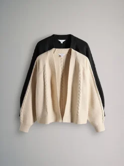 The Set 2 Pack Knitted Cable Cardigans Cream/Black Outlet