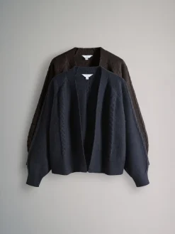 The Set 2 Pack Knitted Cable Cardigans Chocolate Brown/Navy Blue Sale