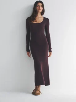 The Set 2 Pack Knitted Square Neck Dress Burgundy Plum/Navy Blue Tipped Best