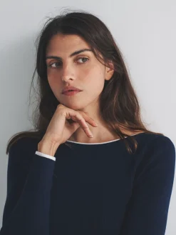 The Set 2 Pack Knitted Tipped Scoop Back Tops Ecru/Navy Blue