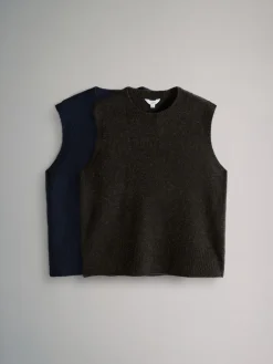 The Set 2 Pack Knitted Vest Tank Tops With Wool Chocolate Brown/Navy Blue Best