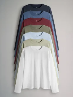 The Set 7 Pack Long Sleeve T-Shirts Navy/Blue/Red/Green/Light Blue/Stone Brown/White Online