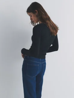 The Set 4 Pack Long Sleeve V-Neck Ribbed Lace Trim T-Shirt Black/Chocolate Brown/Taupe Brown/Cream Discount