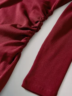 The Set 2 Pack Long Sleeve Ribbed Ruched Maxi Dresses Black/Red Hot