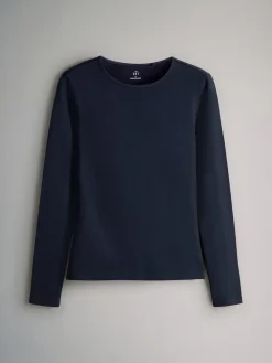 The Set 5 Pack Long Sleeve Crew Neck T-Shirts Navy/Light Blue Stripe/Red/Stone Brown/White Hot