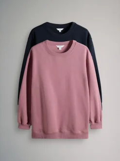 The Set 2 Pack Longline Crew Neck Sweatshirt Navy/Pink