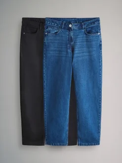 The Set 2 Pack Mom Jeans Black/Dark Blue Clearance