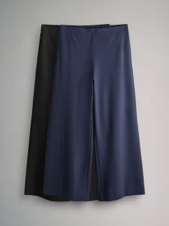 The Set 2 Pack Ponte Pinstripe Wide Leg Trousers Black/Navy Outlet