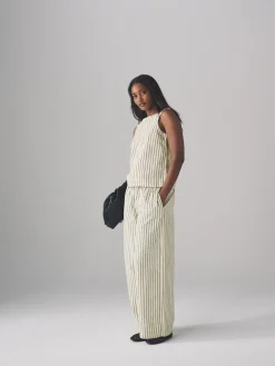 The Set 2 Pack Pull On Wide Leg Lightweight Jeans Mid Blue/Ecru Stripe Discount