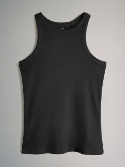 The Set 5 Pack Racer Ribbed Vests Black/Chocolate Brown/Taupe Brown/Stipe/White Best