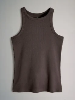 The Set 5 Pack Racer Ribbed Vests Black/Chocolate Brown/Taupe Brown/Stipe/White Best