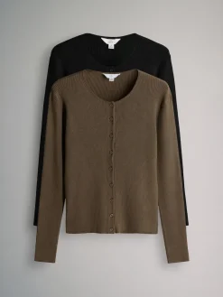 The Set 2 Pack Ribbed Knit Cardigans Black/Brown Discount
