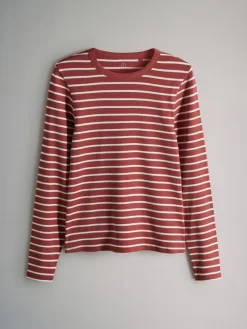 The Set 5 Pack Ribbed Long Sleeve T-Shirts Brown/Pink/White/Stripe