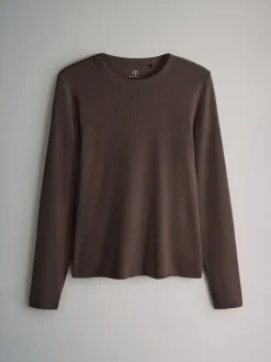 The Set 5 Pack Ribbed Long Sleeve T-Shirts Brown/Pink/White/Stripe