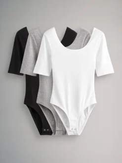 The Set 3 Pack Ribbed Long Sleeve Bodysuits Black/Grey/White Outlet