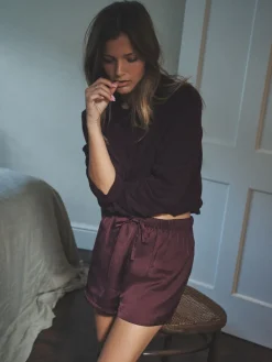 The Set 2 Pack Satin Pyjamas Shorts Burgundy/Navy Polka Dot Sale