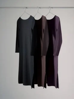 The Set 3 Pack Scoop Back Ribbed Bodycon Dress Black/Plum Purple/Chocolate Brown New