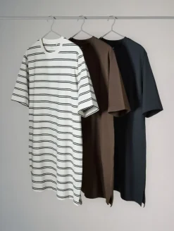 The Set 3 Pack Short Sleeve T-Shirt Dresses Black/Chocolate Brown/Stripe Best