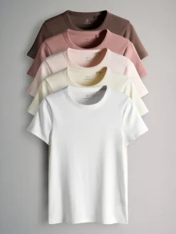 The Set 5 Pack Short Sleeve Ribbed T-Shirts Multi New