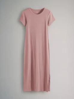 The Set 3 Pack Short Sleeve Ribbed Midi Dresses Black/Mauve Pink/Light Pink Clearance