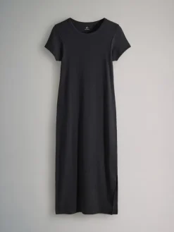 The Set 3 Pack Short Sleeve Ribbed Midi Dresses Black/Mauve Pink/Light Pink Clearance