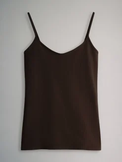 The Set 7 Pack Thin Strap Vest Tops Chocolate Brown/Cream/White/Blues Best