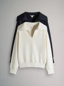 The Set 2 Pack Trophy Neck Long Sleeve Sweat Tops Navy/Cream Discount