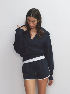 The Set 2 Pack Trophy Neck Long Sleeve Sweat Tops Navy/Cream Discount