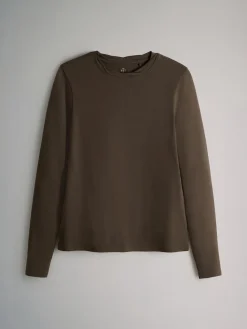 The Set 3 Pack Twist Neck Long Sleeve T-Shirts Chocolate Brown/Taupe Brown/Cream Clearance