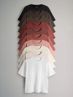 The Set Black/White/Red/Neutrals 10 Pack Short Sleeve Relaxed Fit Crew Neck T-Shirts Outlet