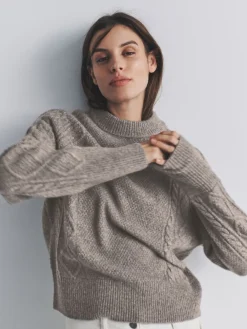 The Set Cream/Light Brown Marl 2 Pack Knitted Cable Jumpers With Wool