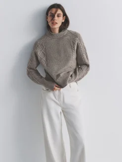 The Set Cream/Light Brown Marl 2 Pack Knitted Cable Jumpers With Wool