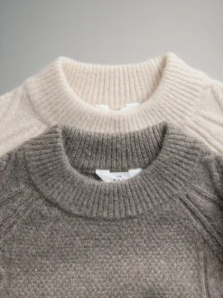 The Set Cream/Light Brown Marl 2 Pack Knitted Cable Jumpers With Wool