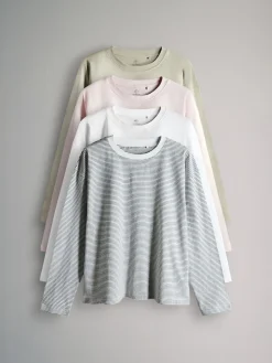 The Set Relaxed Fit 4 Pack 100% Cotton Relaxed Long Sleeve T-Shirts Light Green/Pink/White/Stripe Outlet