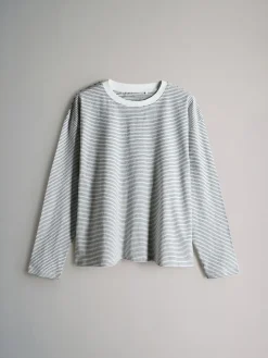 The Set Relaxed Fit 4 Pack 100% Cotton Relaxed Long Sleeve T-Shirts Light Green/Pink/White/Stripe Outlet