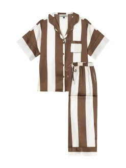 Their Nibs Brown Stripe Satin Oversized Long Pyjamas Set