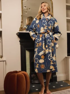 Their Nibs Navy Cream La Luna Cotton Quilted Robe Hot
