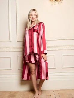 Their Nibs Pink Raspberry Stripe Satin Grandpa Robe