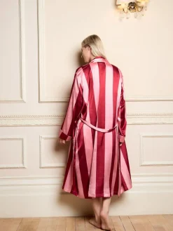 Their Nibs Pink Raspberry Stripe Satin Grandpa Robe