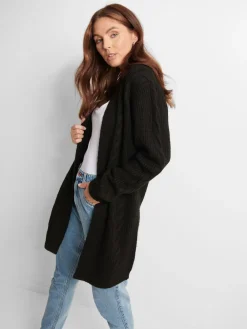 Threadbare Black Cable Knit Cardigan Discount