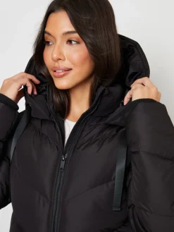 Threadbare Hooded Padded Mid Length Jacket Black Hot