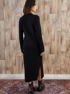 Threadbare Knitted Side Button Detail Maxi Dress Black Clearance