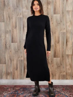 Threadbare Knitted Side Button Detail Maxi Dress Black Clearance