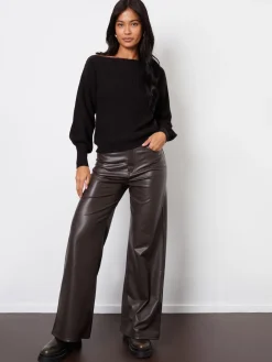 Threadbare Slash Neck Chunky Knit Jumper Black Clearance