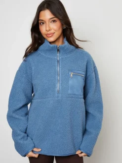 Threadbare Blue Half Zip Borg Fleece Clearance